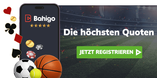 Smartphone mit Bahigo-App, umgeben von Symbolen für Sportwetten und Casinospiele